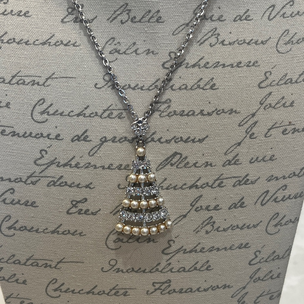Sarah Coventry Silver-Tone Pearl & Crystal Tiered Pendant Necklace
